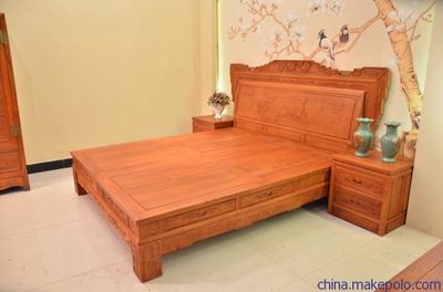 【紅木家具實木床仿古花梨木大床檀雕花鳥床紅木雕花雙人床東陽】價格,廠家,圖片,床類,東陽市和諧紅木家具-