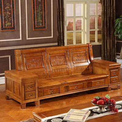 創(chuàng)品 實木沙發(fā)轉角L型客廳仿紅木家具新中式香樟木質沙發(fā)雕花特價 - 360購物