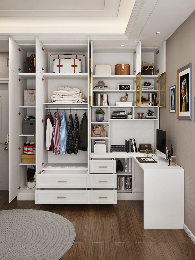 衣柜轉角書桌書柜一體桌組合拐角兒童學習家用臥室柜子電腦桌實木