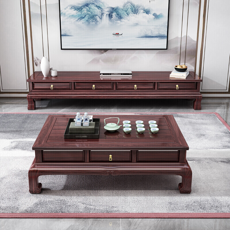 定制實木烏金木新中式長茶幾組合別墅客廳家具影視柜01 角幾